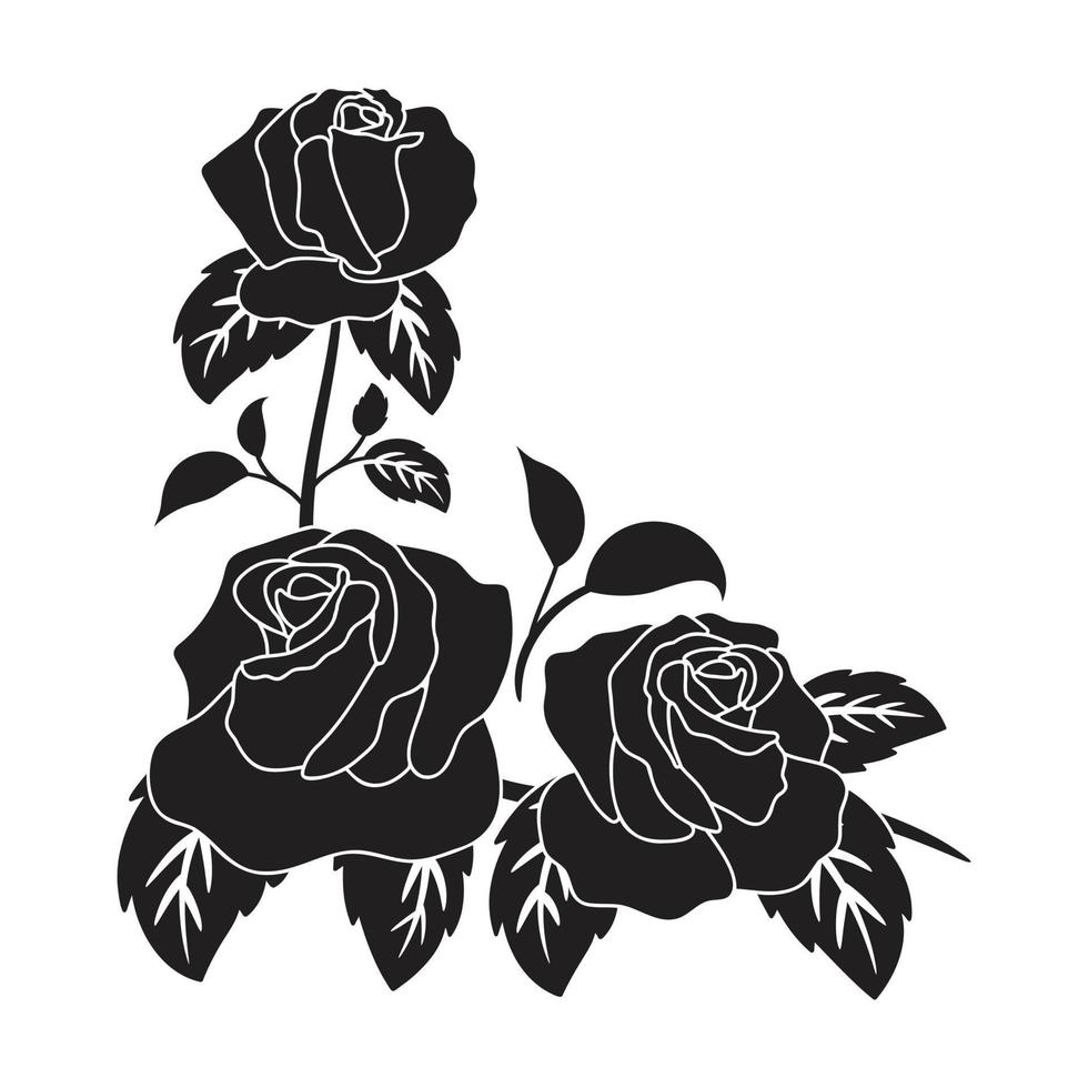 silhouette noir motif rose fleur épanouissement vecteur