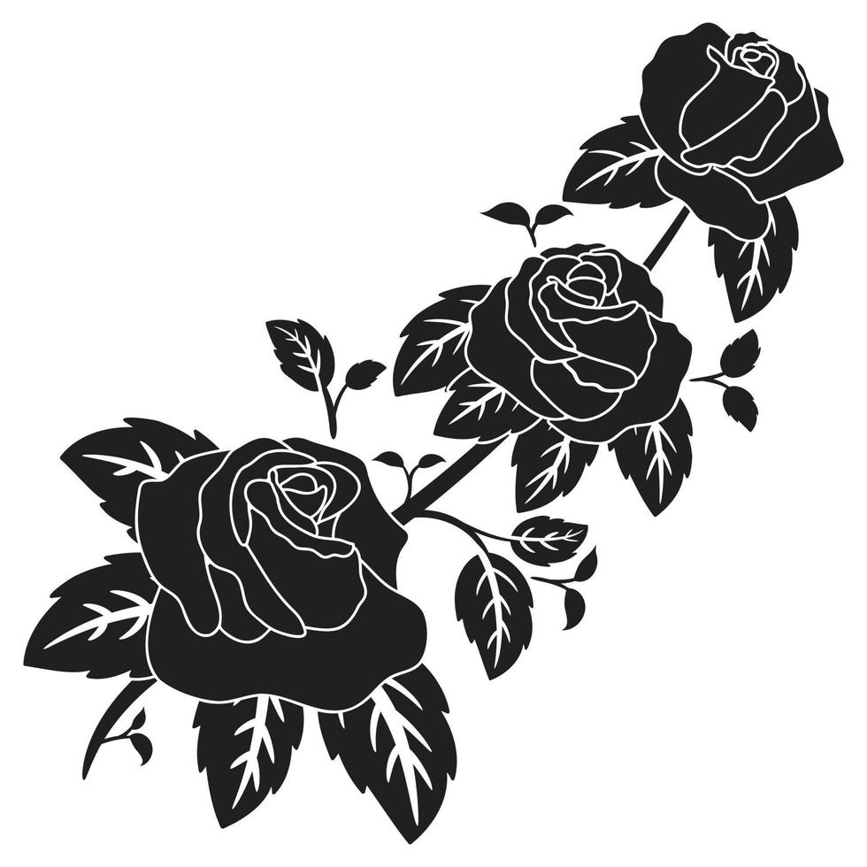 silhouette noir motif rose fleur épanouissement vecteur