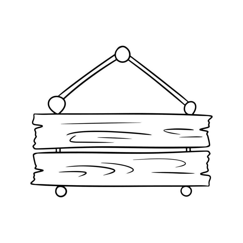 image monochrome, panneau en bois carré antique sur une corde, support publicitaire, illustration vectorielle en style cartoon sur fond blanc vecteur