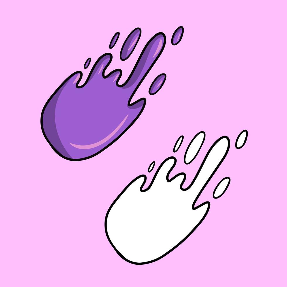 un ensemble d'images, une tache de peinture violette, une goutte, de la peinture renversée, une illustration vectorielle de dessin animé sur un fond coloré vecteur