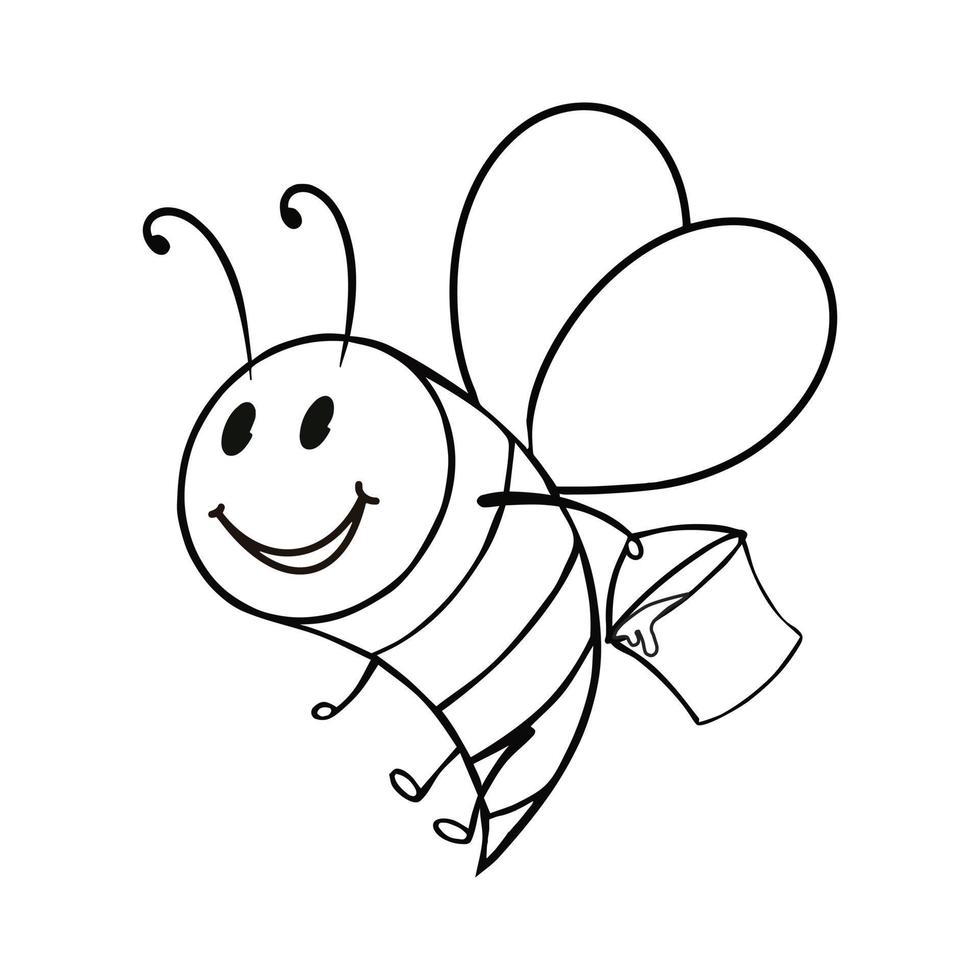 image monochrome, une abeille portant un seau de miel, illustration vectorielle en style cartoon sur fond blanc vecteur