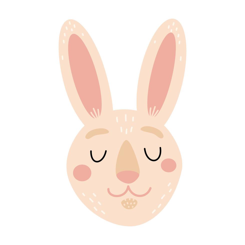 joli visage de lapin endormi. tête de lapin. illustration vectorielle dessinée à la main. vecteur