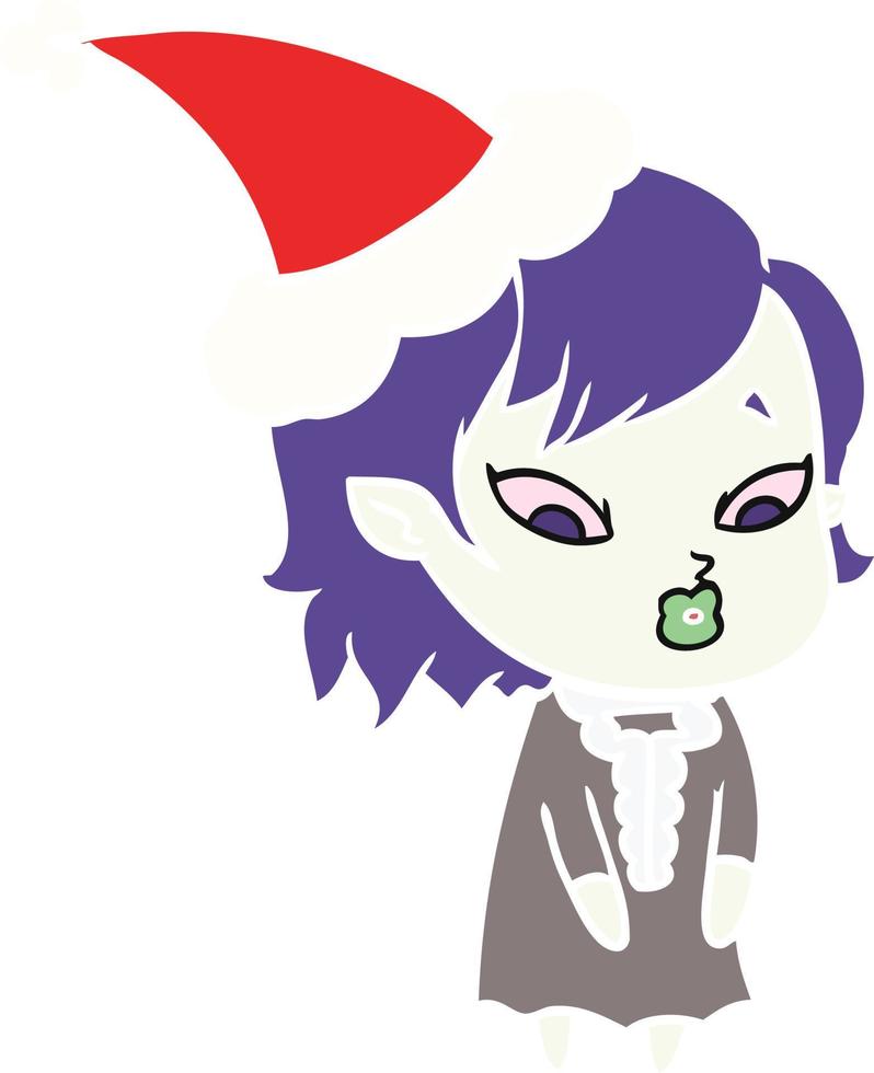 jolie illustration en couleur plate d'une fille vampire portant un bonnet de noel vecteur