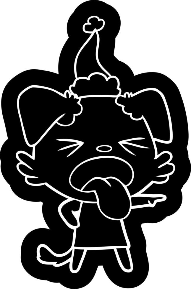 icône de dessin animé d'un chien dégoûté portant un bonnet de noel vecteur