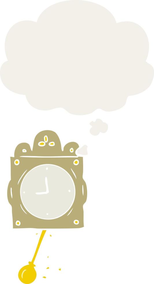 dessin animé tic tac horloge et bulle de pensée dans un style rétro vecteur