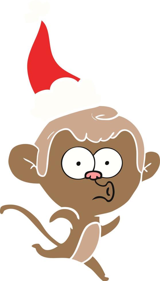 illustration en couleur plate d'un singe surpris portant un bonnet de noel vecteur