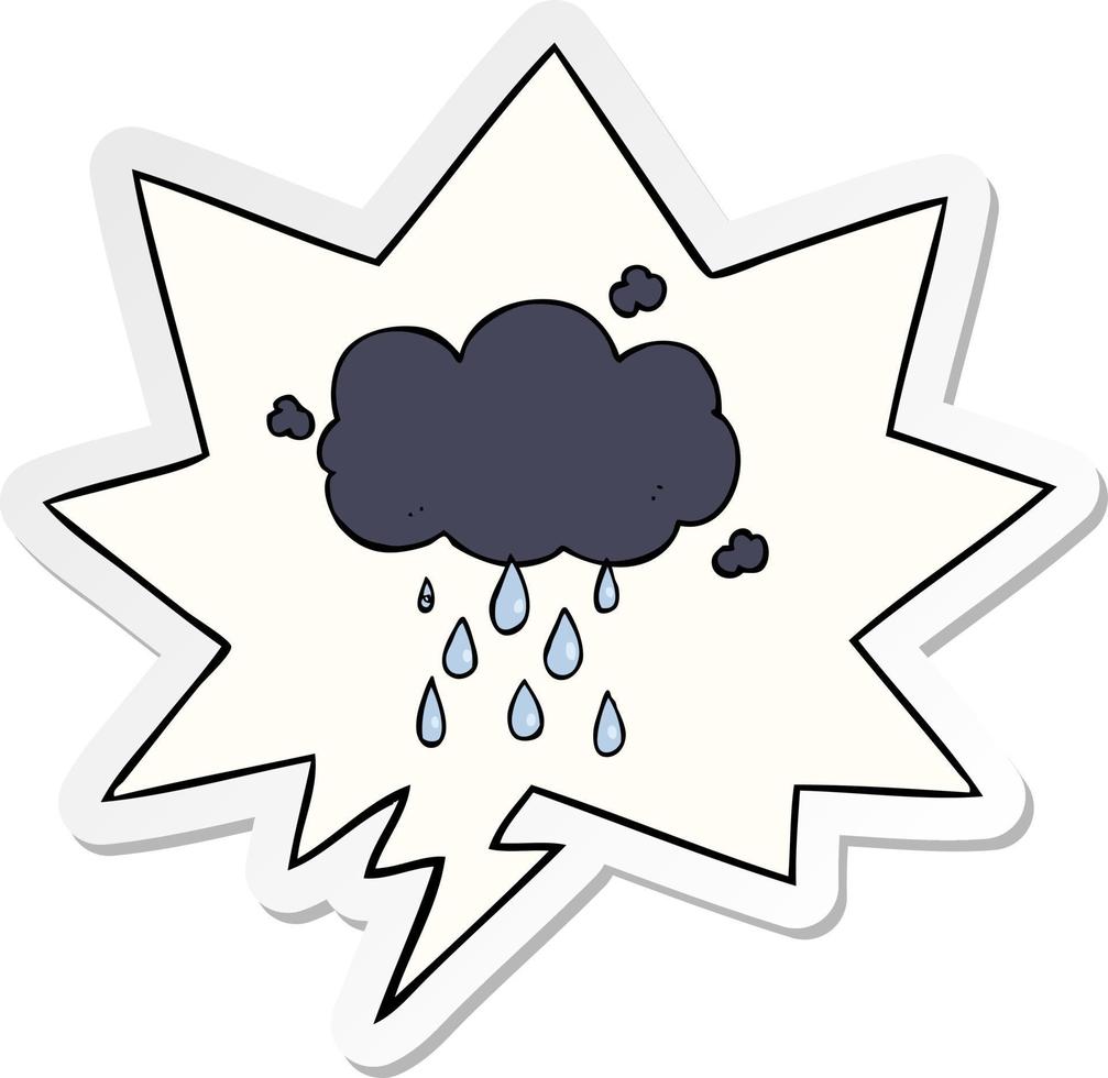 nuage de dessin animé pleuvant et autocollant de bulle vecteur