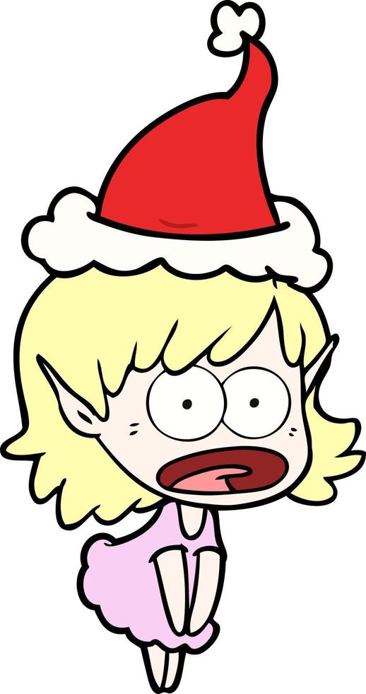 dessin au trait d'une fille elfe choquée portant un bonnet de noel vecteur