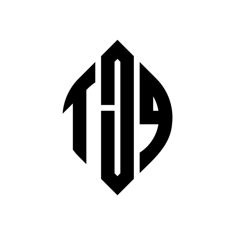 création de logo de lettre de cercle tjq avec forme de cercle et d'ellipse. lettres ellipse tjq avec style typographique. les trois initiales forment un logo circulaire. tjq cercle emblème abstrait monogramme lettre marque vecteur. vecteur
