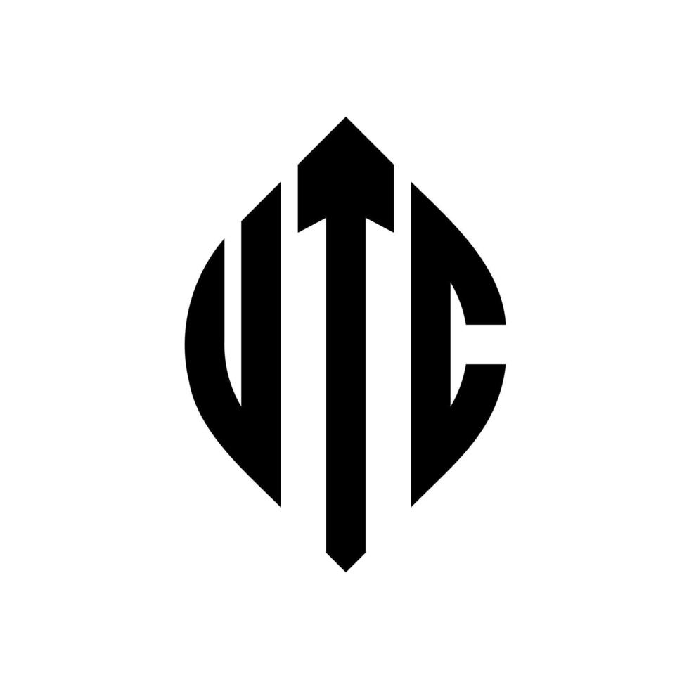 création de logo de lettre de cercle utc avec forme de cercle et d'ellipse. lettres d'ellipse utc avec style typographique. les trois initiales forment un logo circulaire. utc cercle emblème abstrait monogramme lettre marque vecteur. vecteur