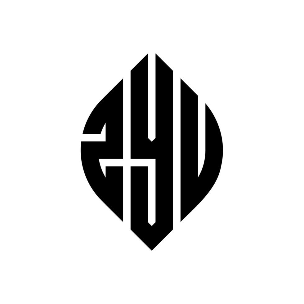 création de logo de lettre de cercle zyu avec forme de cercle et d'ellipse. lettres d'ellipse zyu avec style typographique. les trois initiales forment un logo circulaire. zyu cercle emblème abstrait monogramme lettre marque vecteur. vecteur