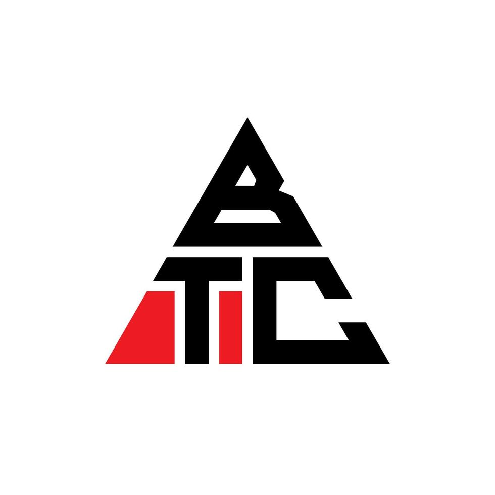 création de logo de lettre triangle btc avec forme de triangle. monogramme de conception de logo triangle btc. modèle de logo vectoriel triangle btc avec couleur rouge. logo triangulaire btc logo simple, élégant et luxueux.