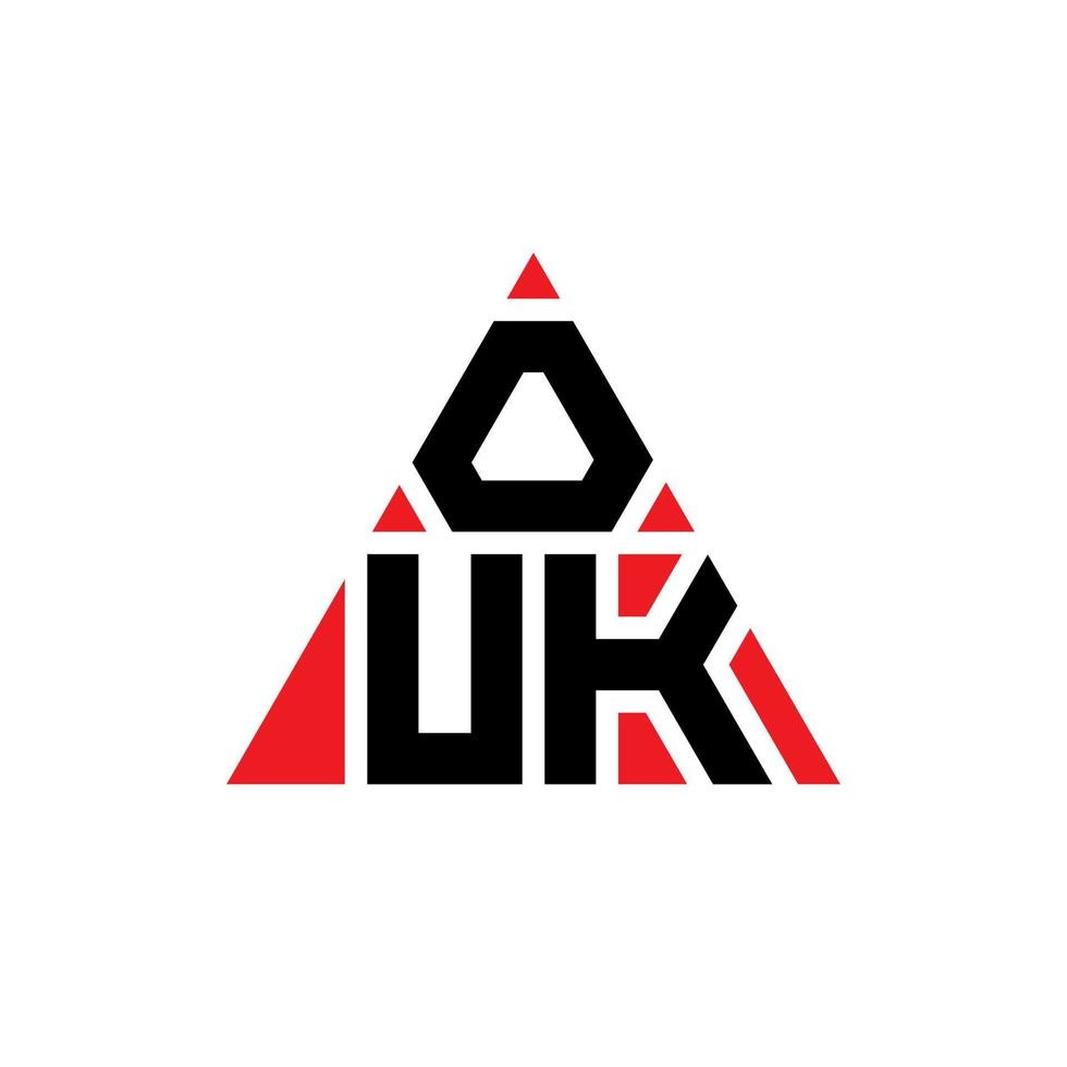 création de logo de lettre triangle ouk avec forme de triangle. monogramme de conception de logo triangle ouk. modèle de logo vectoriel triangle ouk avec couleur rouge. ouk logo triangulaire logo simple, élégant et luxueux.