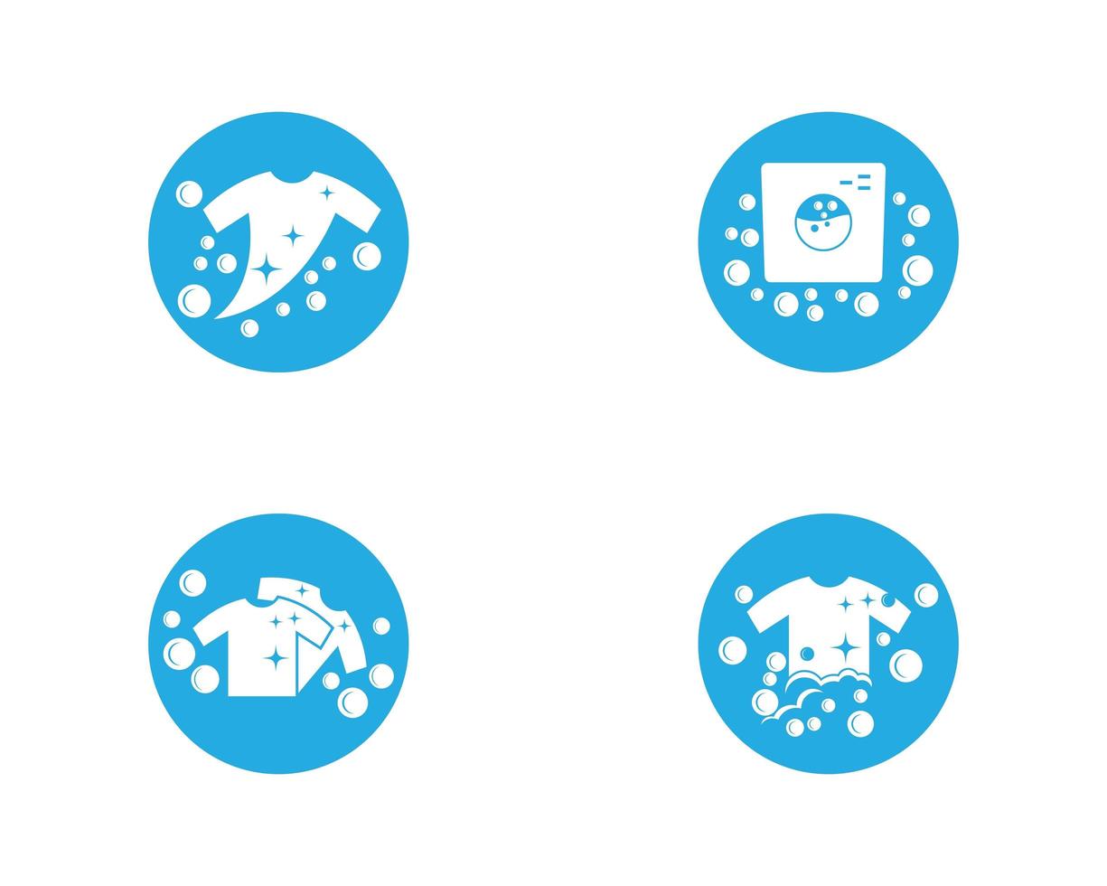jeu d'icônes de logo bleu blanchisserie vecteur