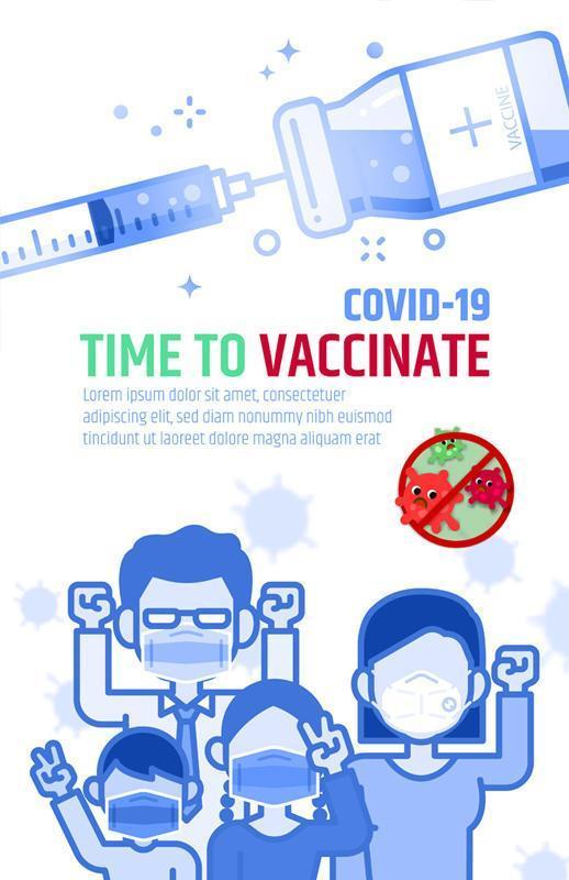 Covid-19 contre une affiche publicitaire sur un vaccin. vecteur