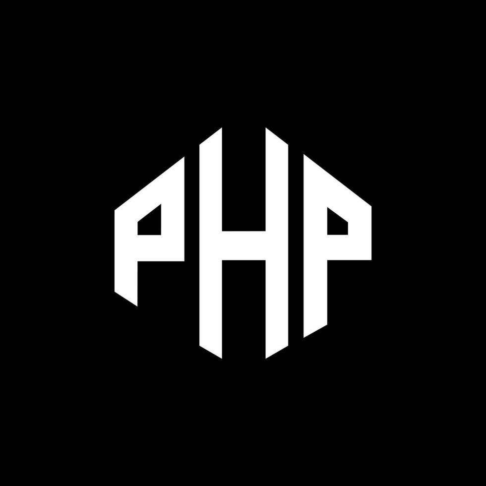 création de logo de lettre php avec forme de polygone. création de logo en forme de polygone et de cube php. modèle de logo vectoriel hexagone php couleurs blanches et noires. monogramme php, logo d'entreprise et immobilier.