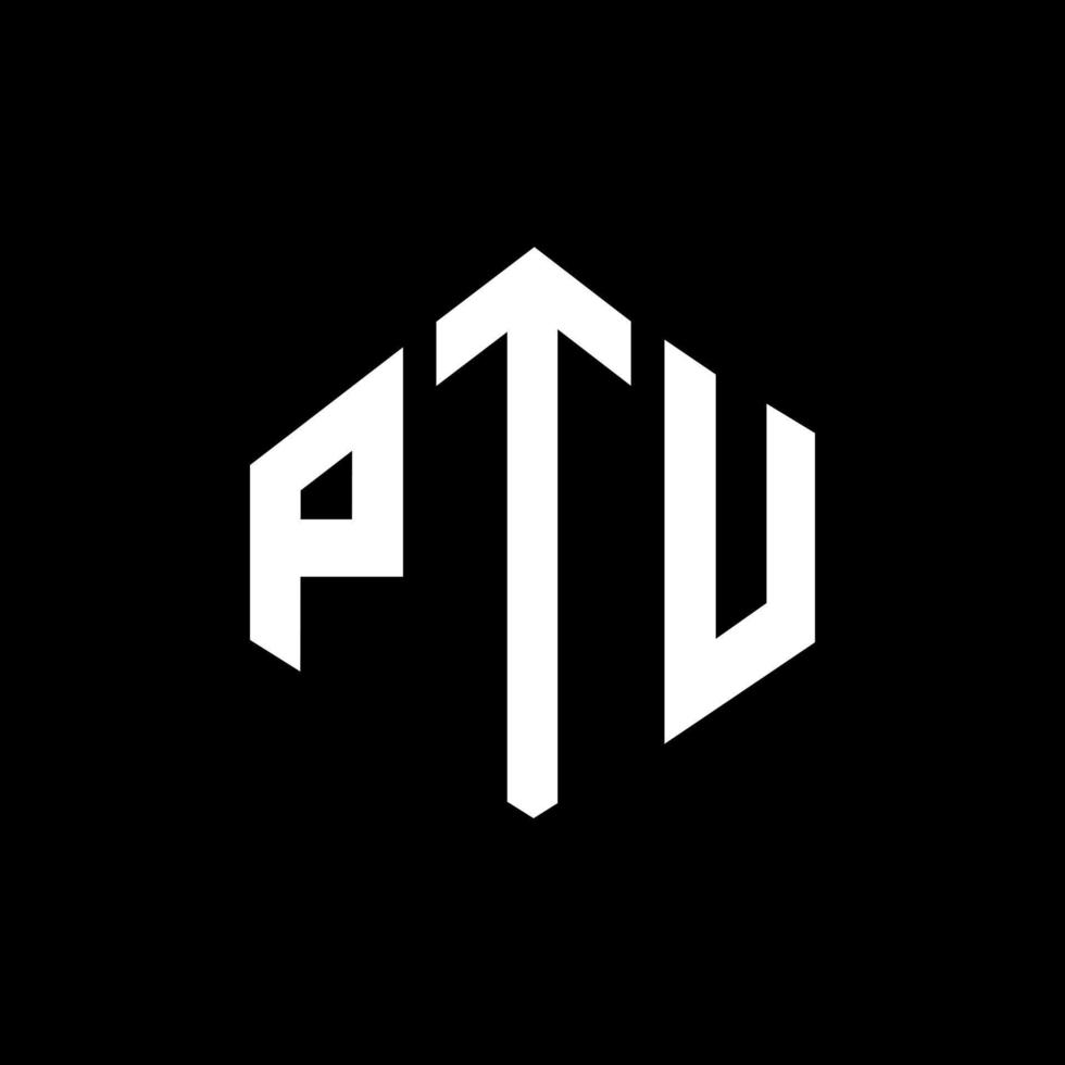 création de logo de lettre ptu avec forme de polygone. création de logo en forme de polygone et de cube ptu. modèle de logo vectoriel ptu hexagone couleurs blanches et noires. monogramme ptu, logo commercial et immobilier.