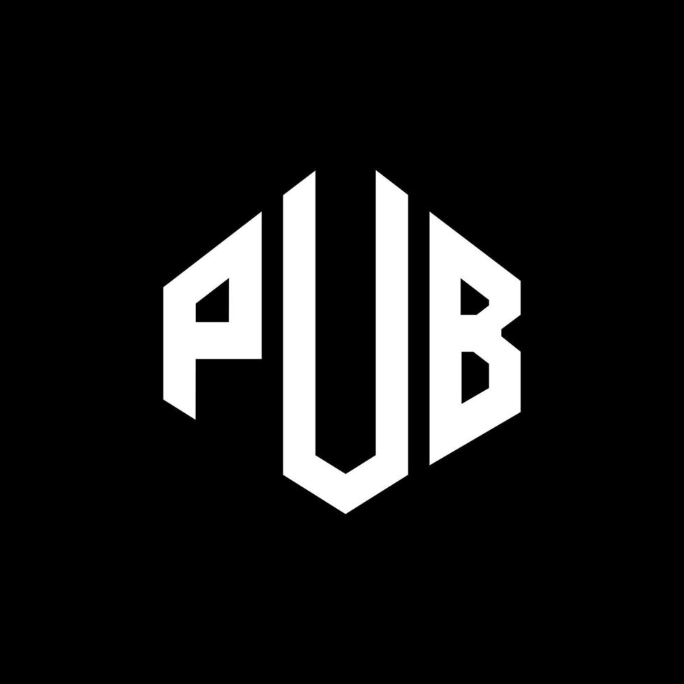 création de logo de lettre de pub avec forme de polygone. création de logo en forme de polygone et de cube de pub. modèle de logo vectoriel pub hexagone couleurs blanches et noires. monogramme de pub, logo d'entreprise et immobilier.