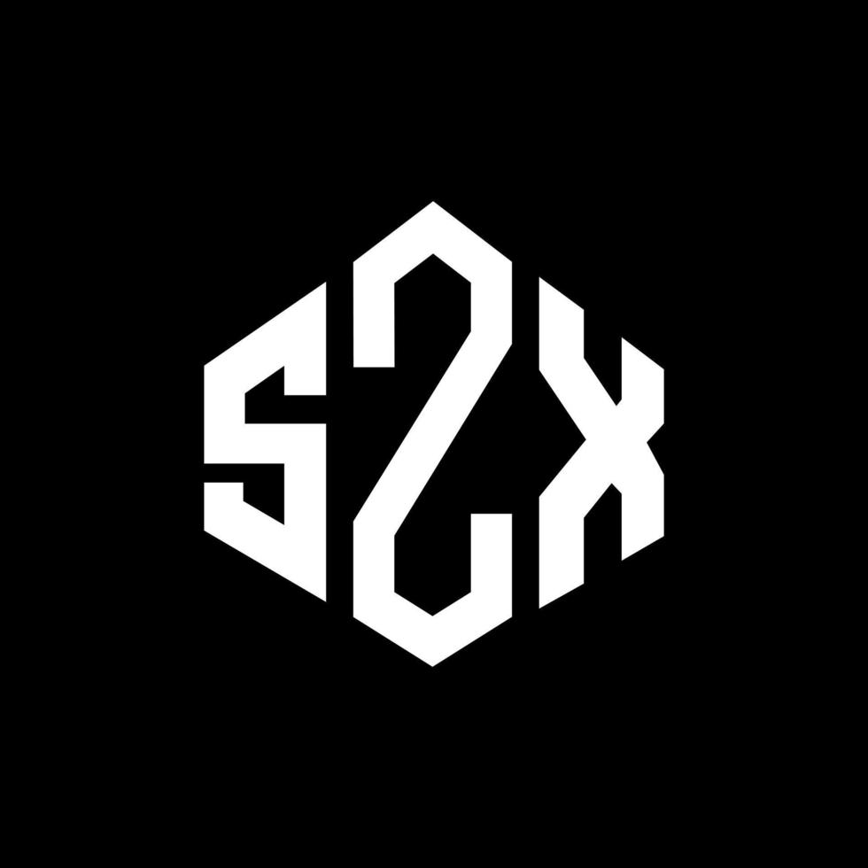 création de logo de lettre szx avec forme de polygone. création de logo en forme de polygone et de cube szx. modèle de logo vectoriel hexagone szx couleurs blanches et noires. monogramme szx, logo d'entreprise et immobilier.
