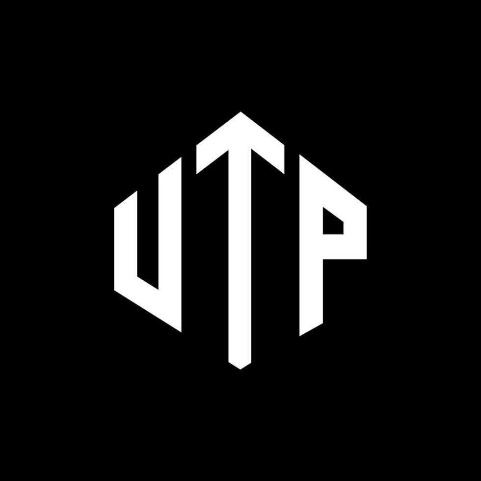 création de logo de lettre utp avec forme de polygone. création de logo en forme de polygone et de cube utp. modèle de logo vectoriel utp hexagone couleurs blanches et noires. monogramme utp, logo d'entreprise et immobilier.