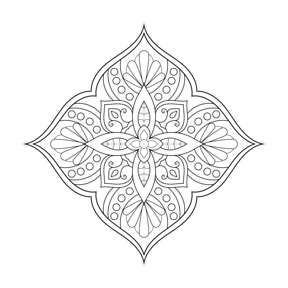 motif de fleurs de mandala avec art de contour floral noir et blanc indien de style ethnique arabe vecteur