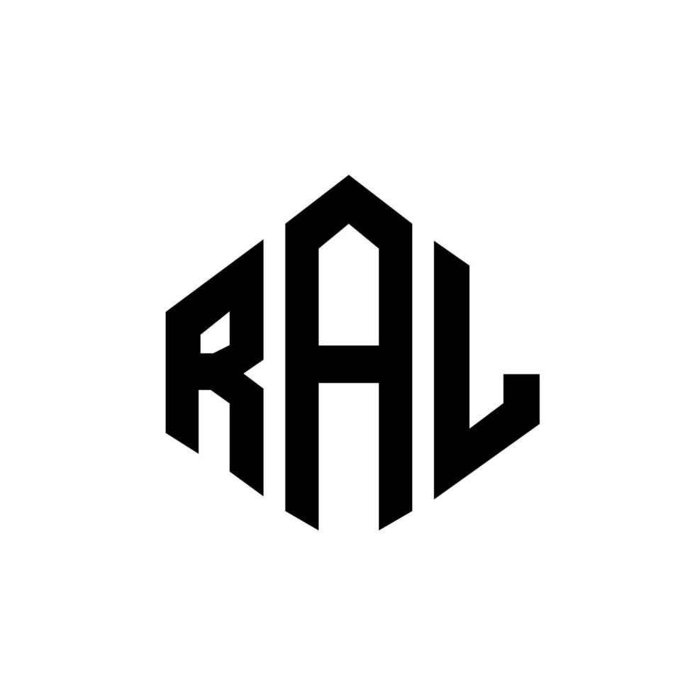 création de logo de lettre ral avec forme de polygone. création de logo en forme de polygone et de cube ral. modèle de logo vectoriel hexagone ral couleurs blanches et noires. monogramme ral, logo d'entreprise et immobilier.