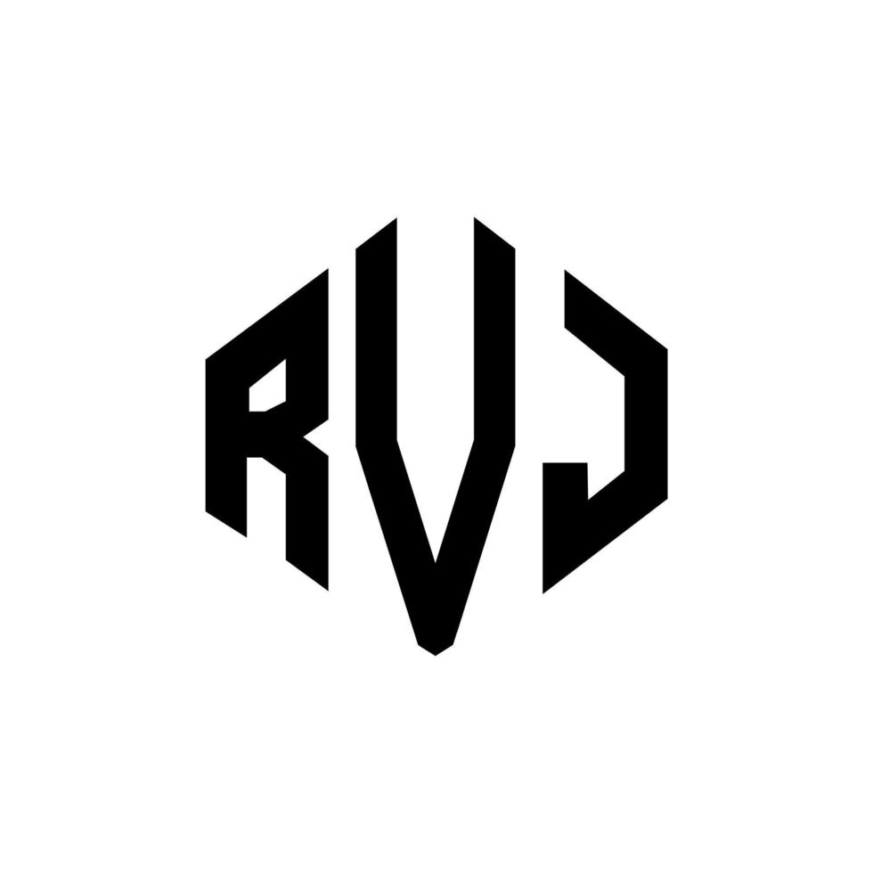 création de logo de lettre rvj avec forme de polygone. création de logo en forme de polygone et de cube rvj. modèle de logo vectoriel rvj hexagone couleurs blanches et noires. monogramme rvj, logo d'entreprise et immobilier.