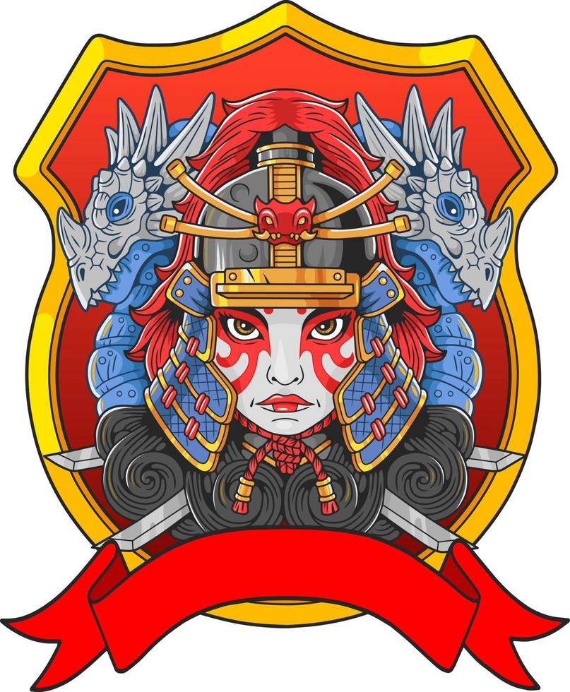 fille samouraï médiévale japonaise, création de logo vecteur