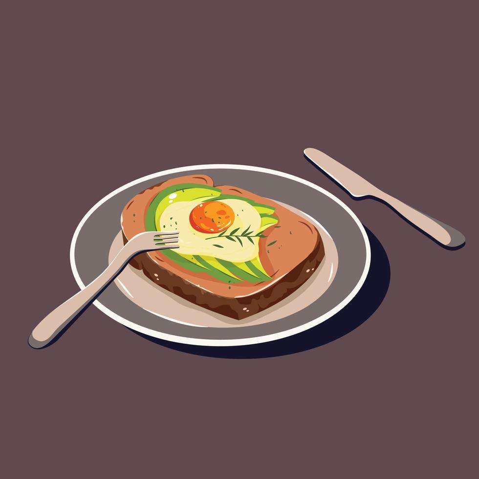 petit déjeuner avec illustration vectorielle de pain, avocat et oeuf. vecteur