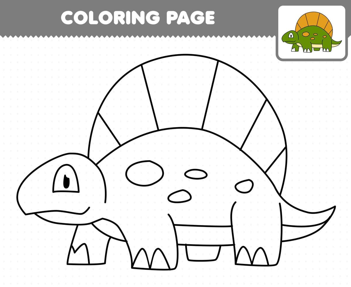 jeu d'éducation pour les enfants coloriage dessin animé dinosaure préhistorique dimetrodon vecteur