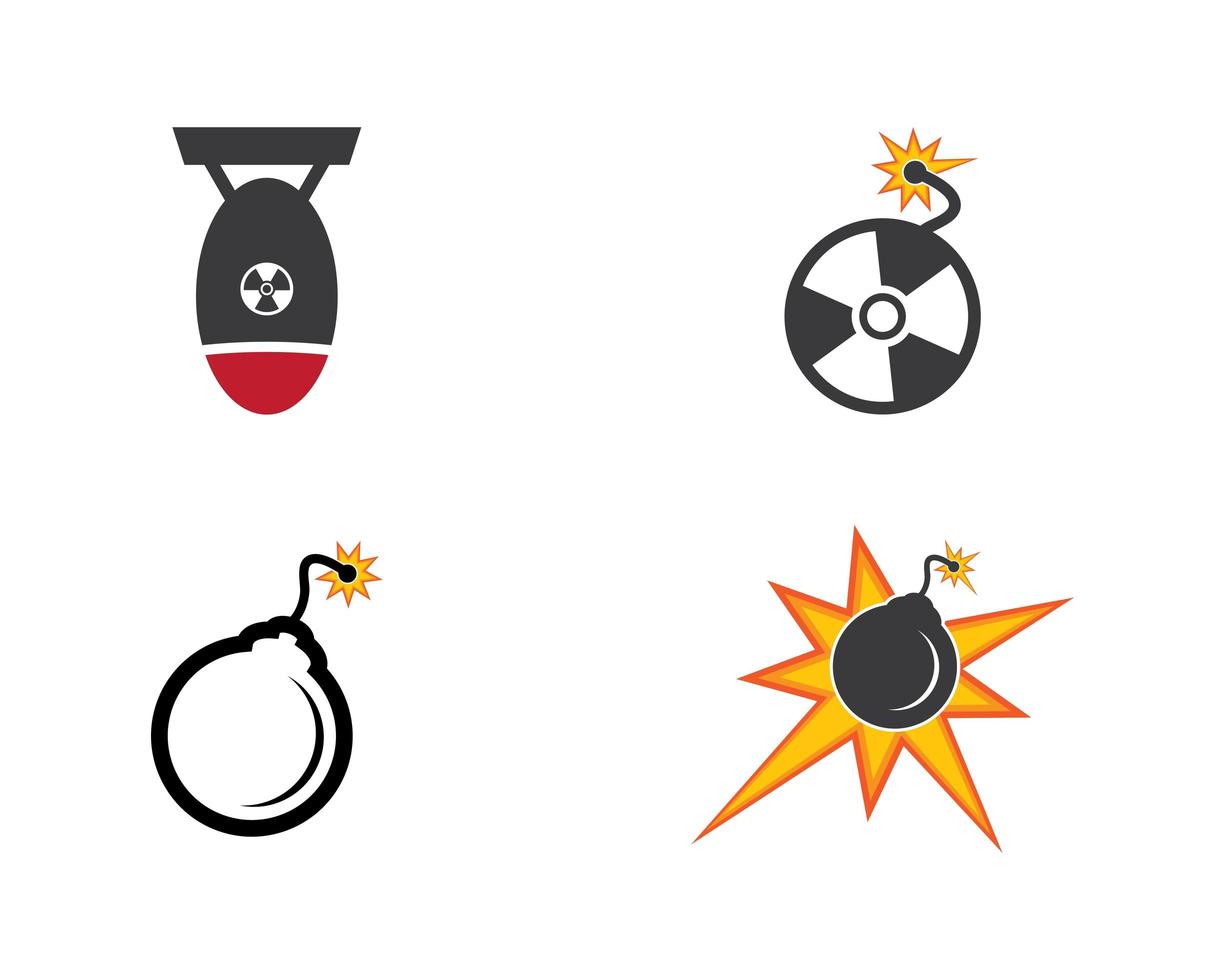 jeu d'icônes de logo de bombe nucléaire vecteur