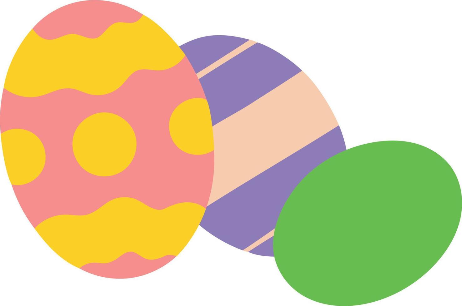 oeufs de pâques multicolores. rose avec ornement jaune violet avec œuf blanc et vert. image isolée sur fond blanc. illustration vectorielle. élément de conception vecteur