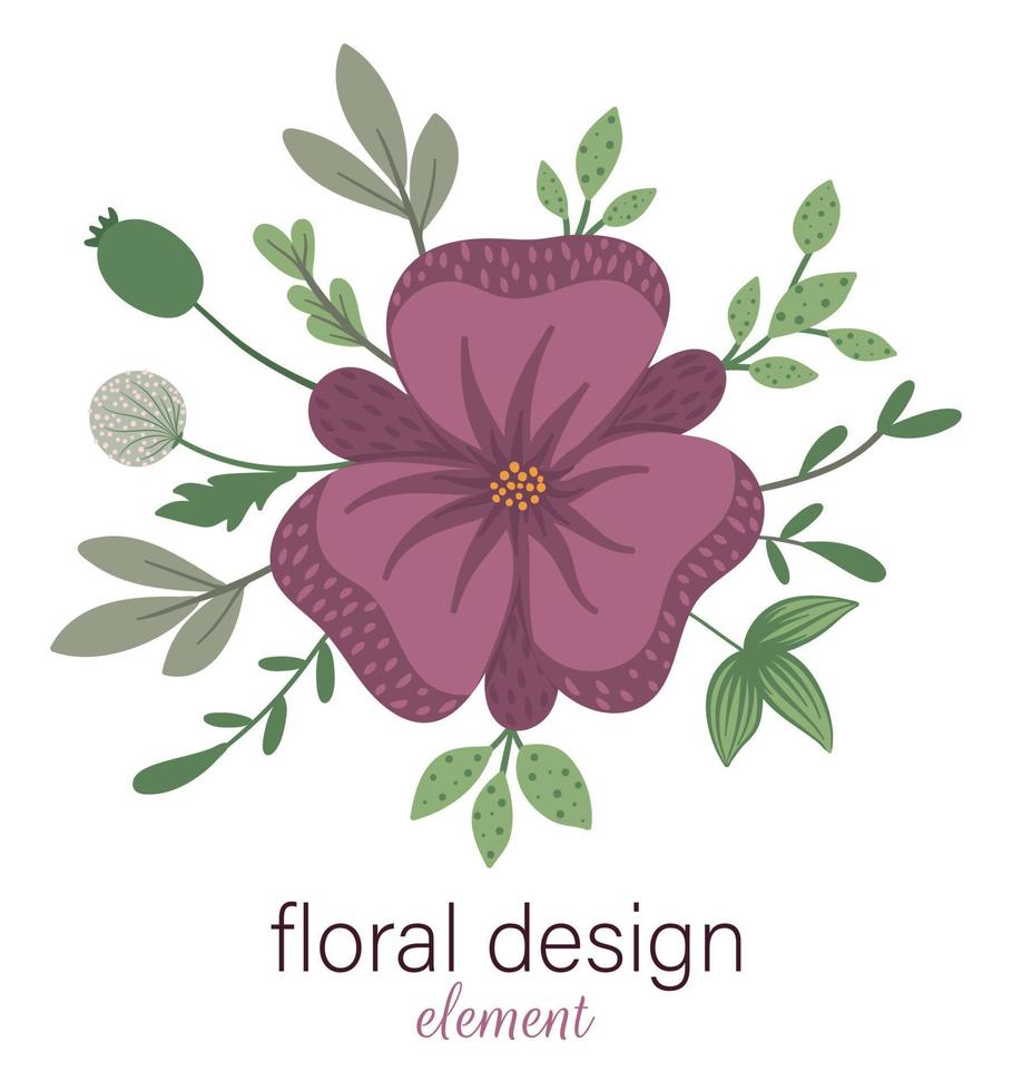 élément décoratif rond floral de vecteur. illustration à la mode plate avec des fleurs, des feuilles, des branches. prairie, bois, clipart de forêt. Beau bouquet de printemps ou d'été isolé sur fond blanc vecteur