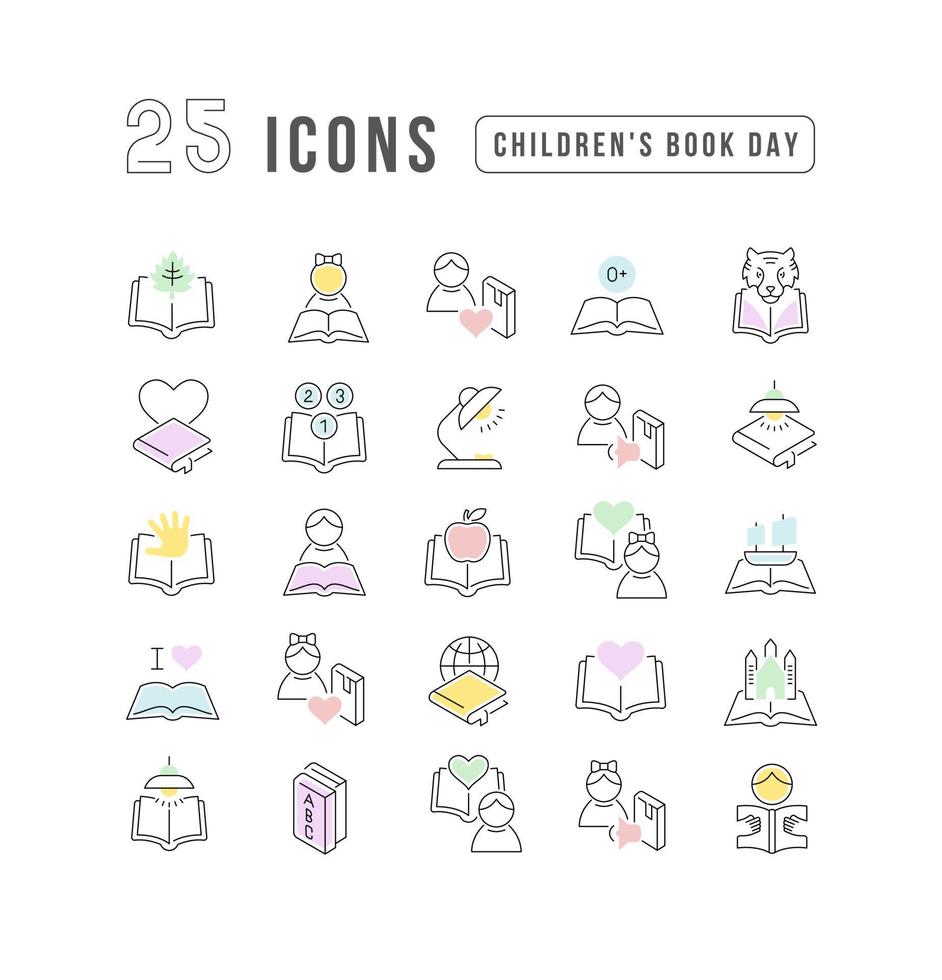 icônes de ligne vectorielle de la journée du livre pour enfants vecteur