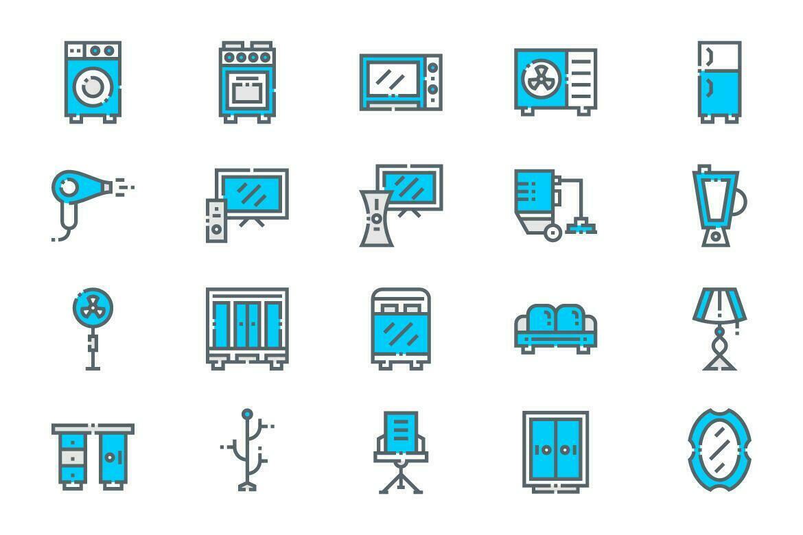 icônes d'appareils ménagers intérieurs bleus vecteur