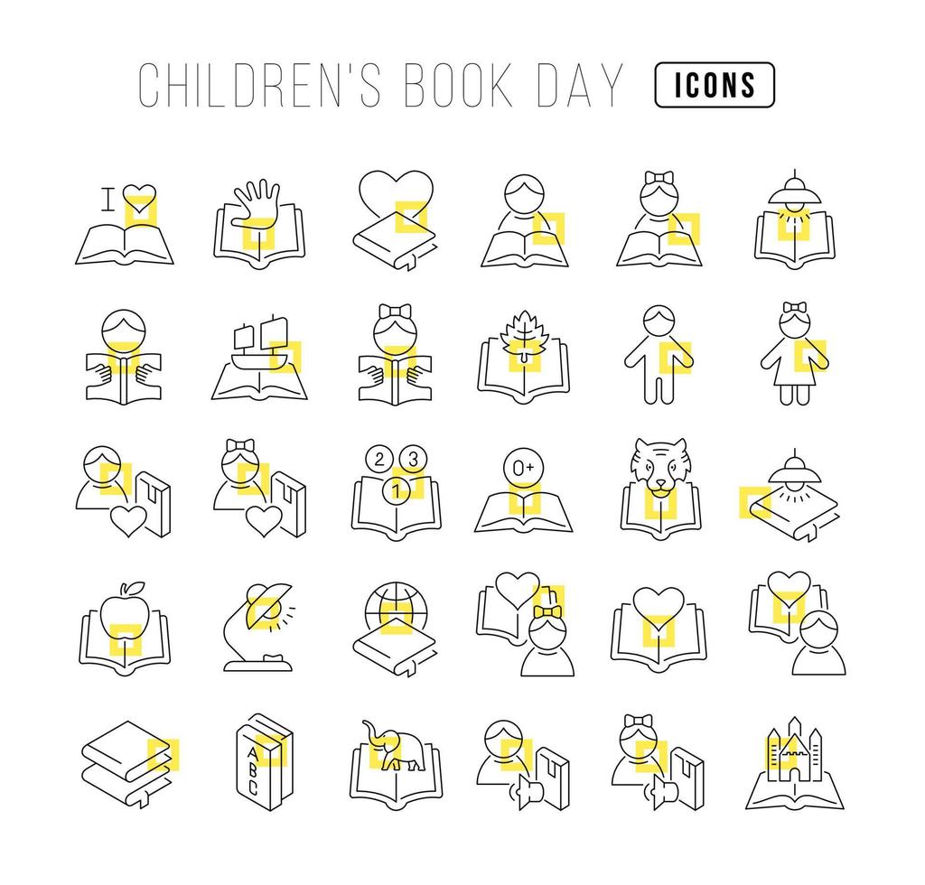 icônes de ligne vectorielle de la journée du livre pour enfants vecteur