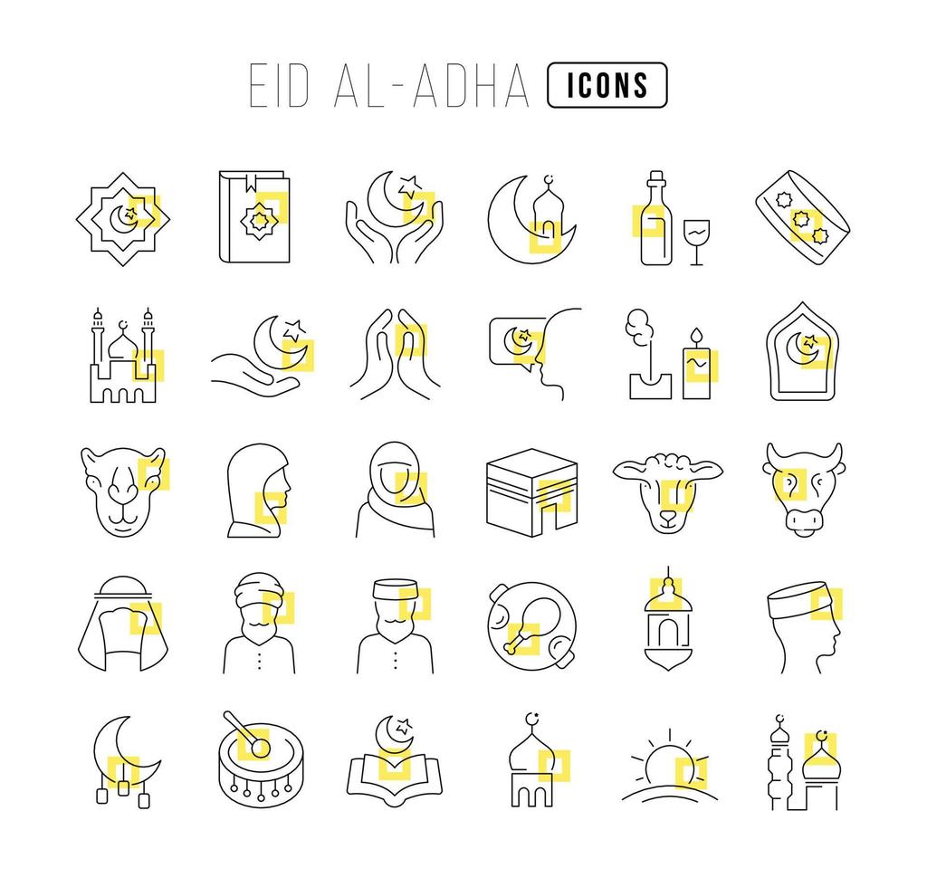 icônes de ligne vectorielle de l'aïd al-adha vecteur