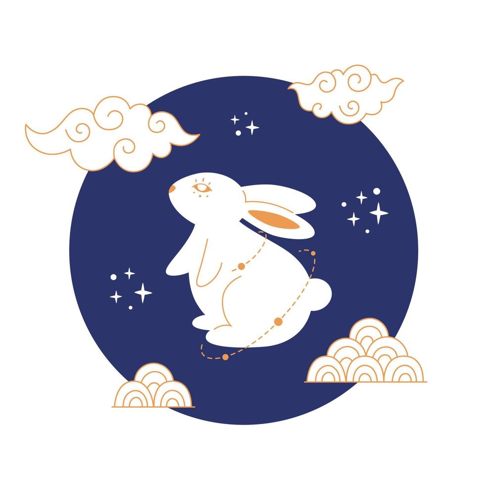 carte de voeux joyeux nouvel an chinois 2023 avec un joli lapin blanc. année du lapin. fête de la mi-automne vecteur