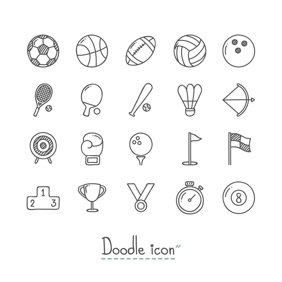 jeu d'icônes de sport doodle vecteur