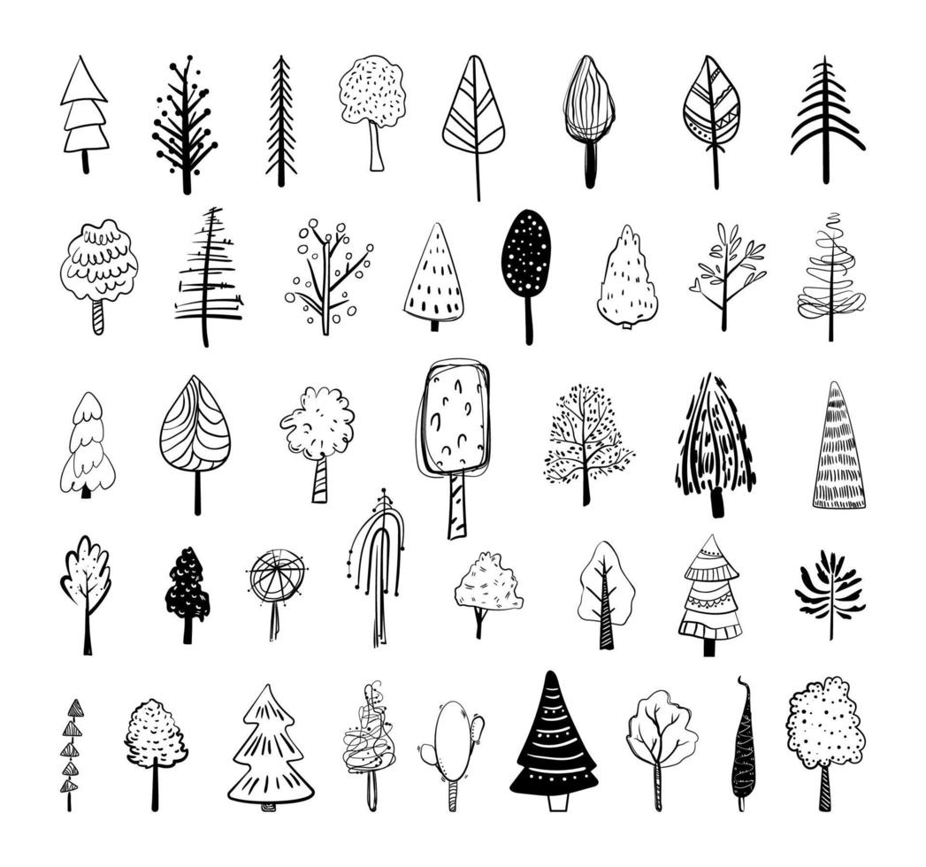 arbres de style doodle vecteur