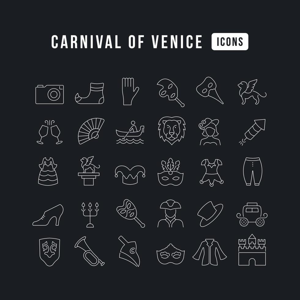 icônes de ligne vectorielle du carnaval de venise vecteur