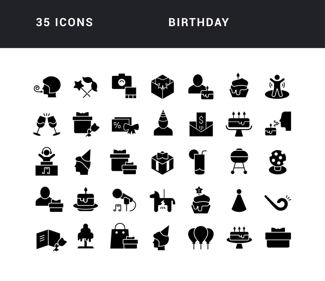ensemble d'icônes simples d'anniversaire vecteur