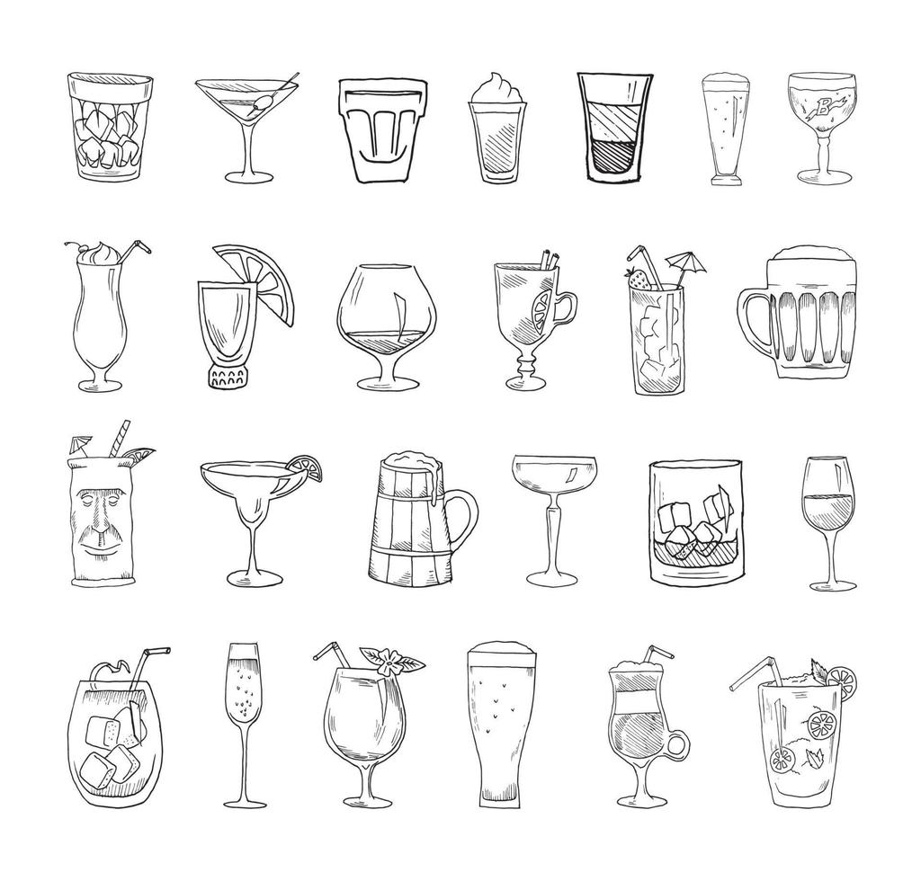 illustrations de cocktails à l'encre d'art vecteur