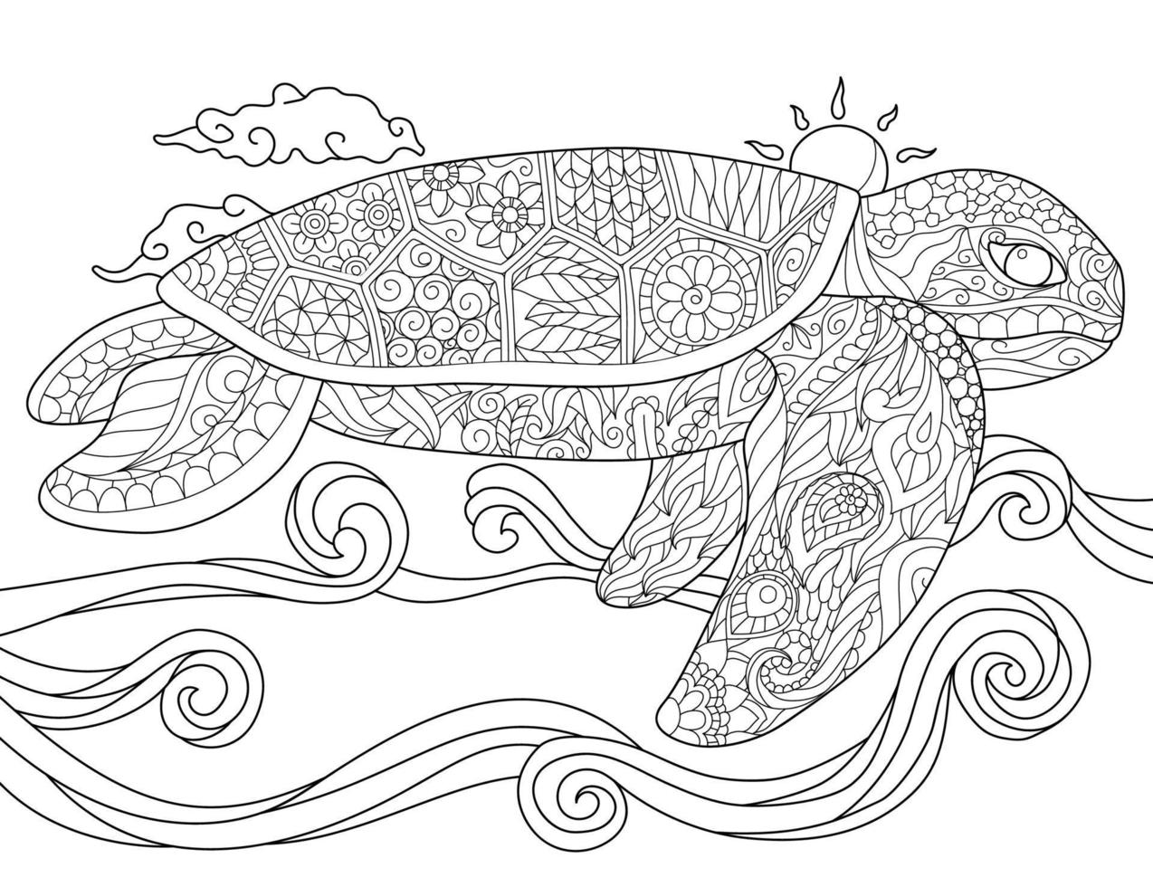 tortue sous-marine noir et blanc livre de coloriage contour illustration vectorielle vecteur