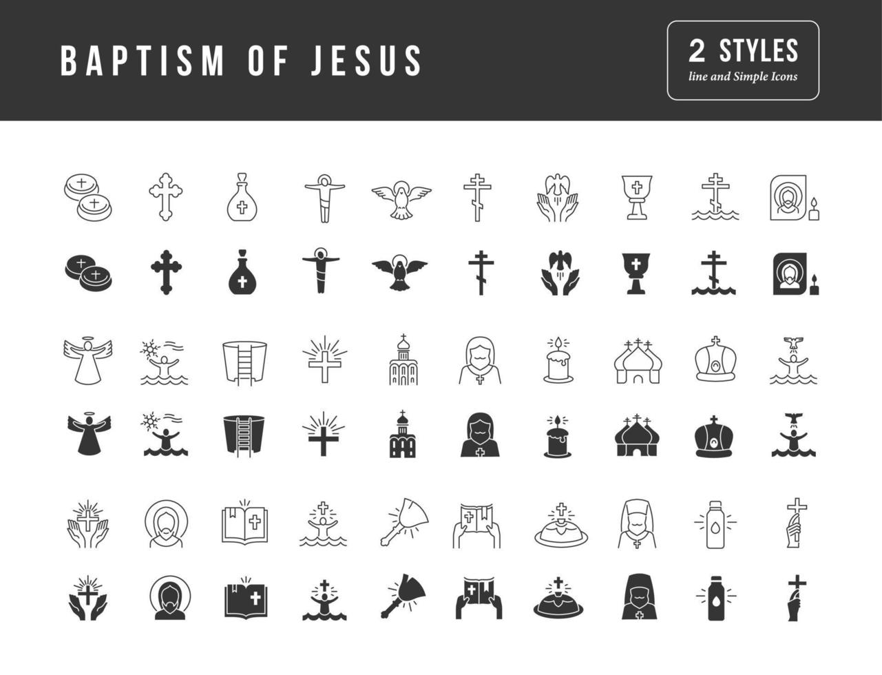 ensemble d'icônes simples du baptême de jésus vecteur