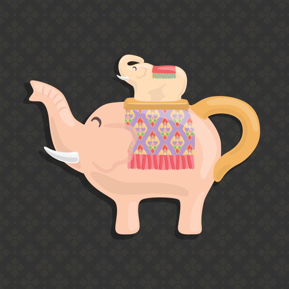 éléphants roses pot en céramique thaïlandaise et tasse décoration en filigrane illustration vectorielle vecteur