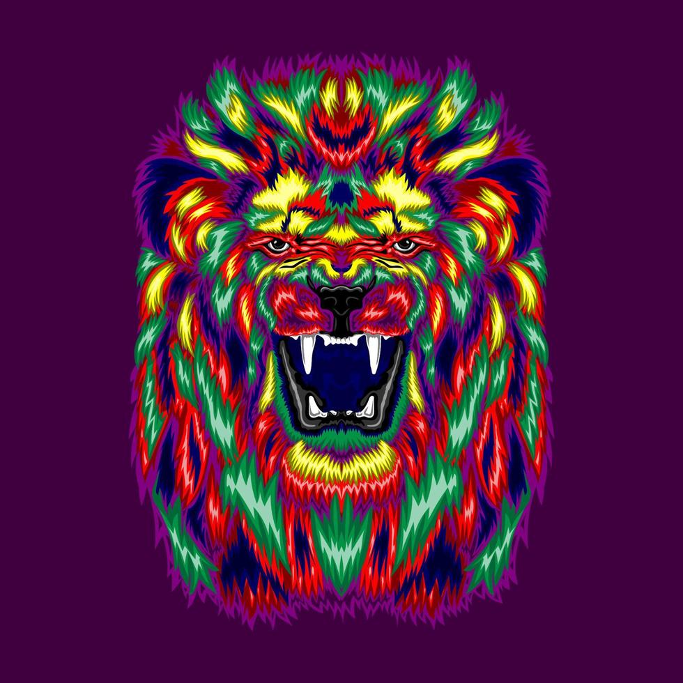 portrait pop art de lion en colère coloré vecteur