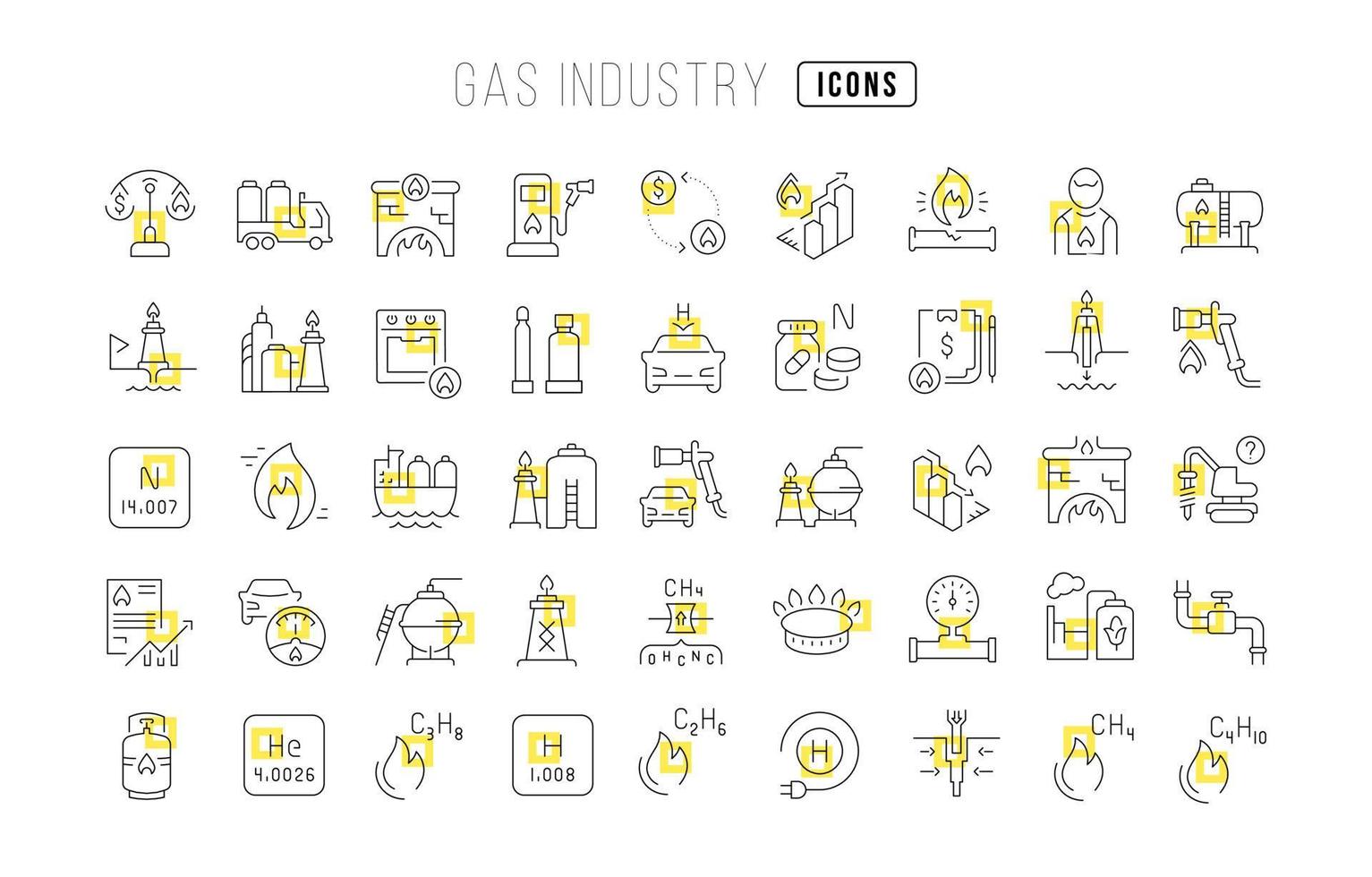 ensemble d'icônes linéaires de l'industrie du gaz vecteur