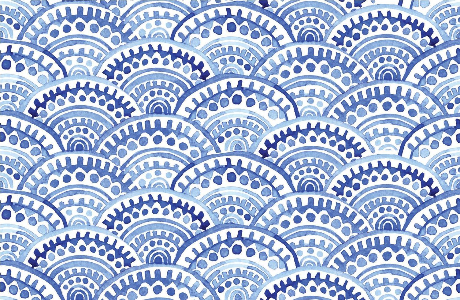 modèle sans couture aquarelle. ornement oriental bleu, écailles de poisson. carreaux marocains. dessin à la main authentique vecteur