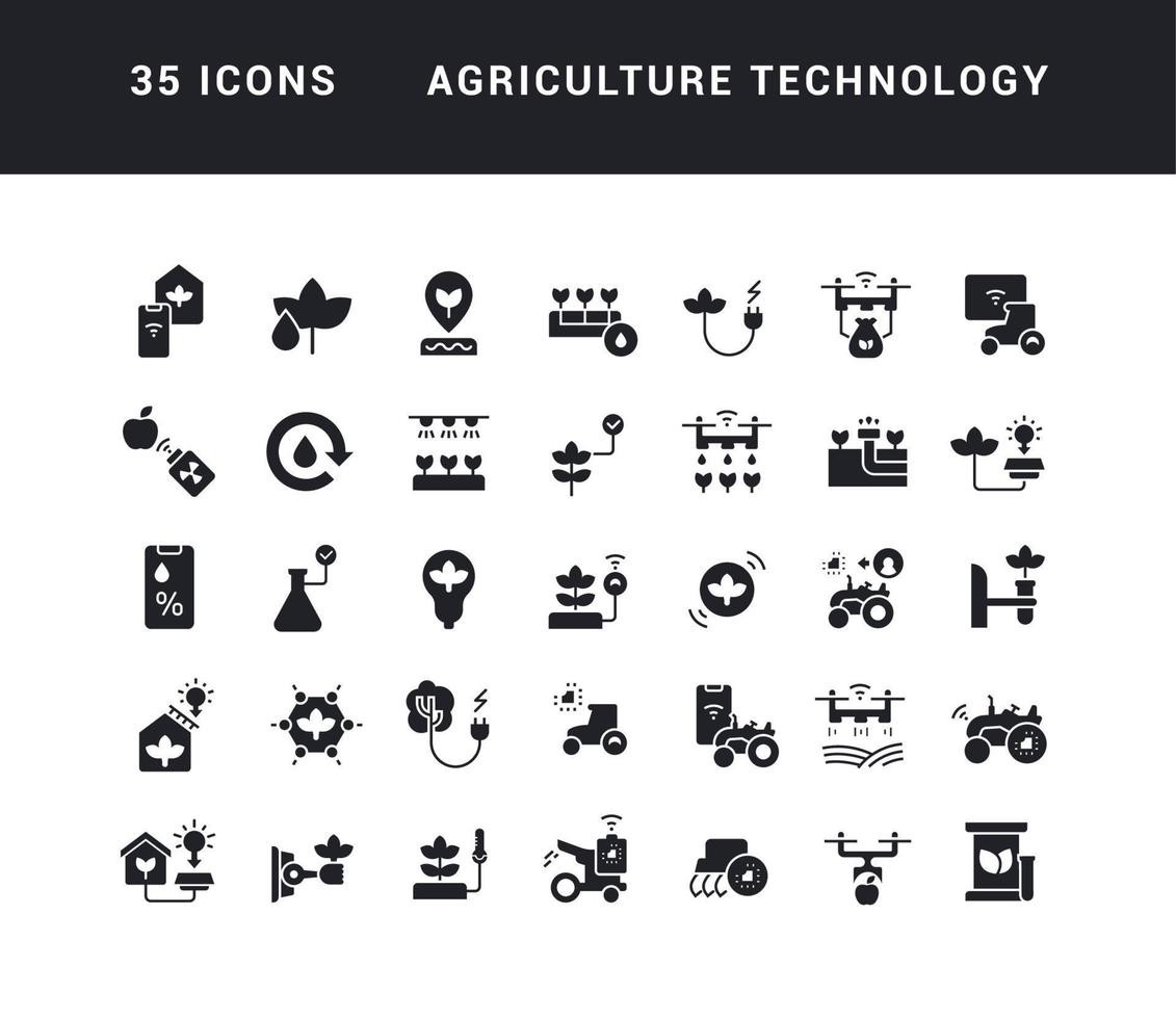 ensemble d'icônes simples de la technologie agricole vecteur